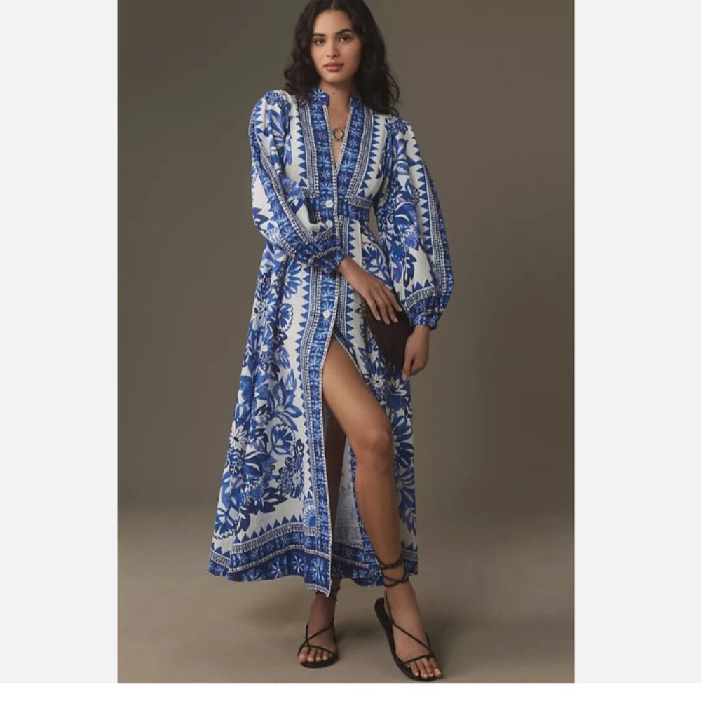 FARM Rio Blue and White Floral Maxi Dress